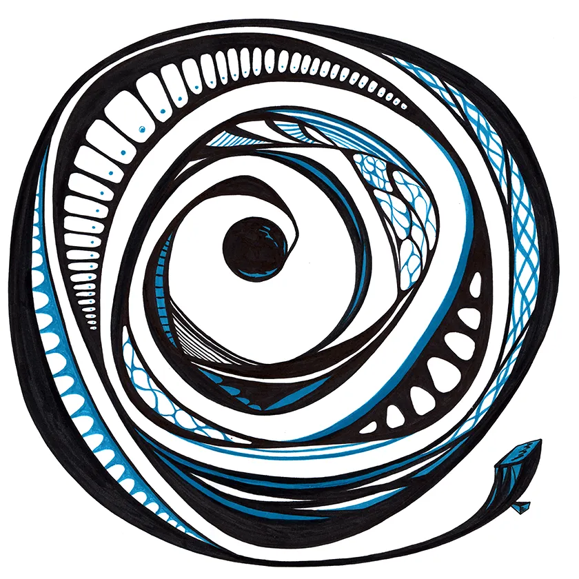Blue spiral. Ink on paper, 30x30 cm