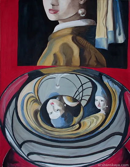 Hommage to Vermeer. Oil on board. 50 x 65 cm.