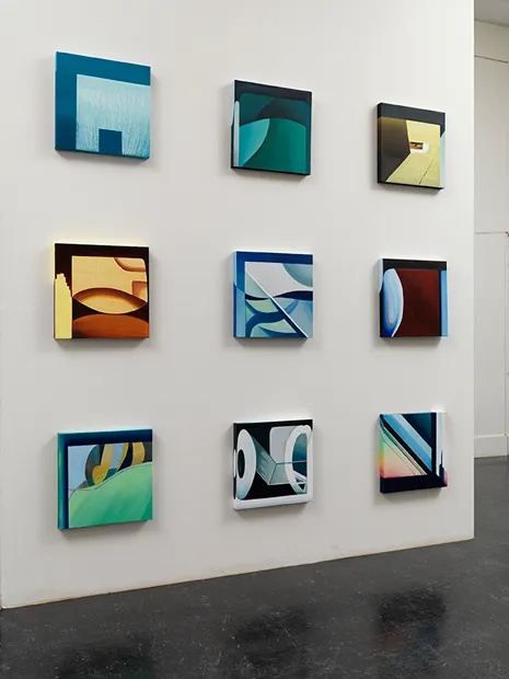 Nine oil paintings on canvas. 40x40x3 cm each.